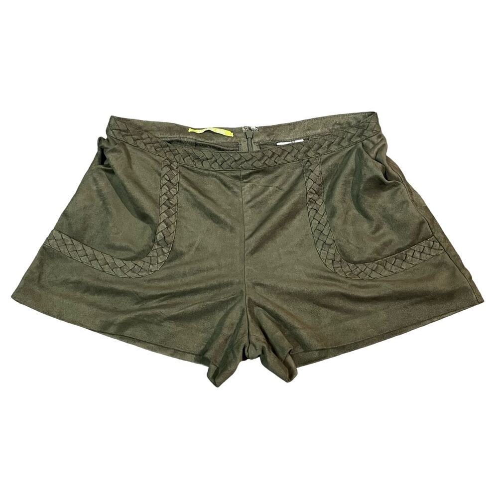 Gianni Bini High‎ Rise Back Zip Shorts Women’s Size S Faux Suede Olive Green